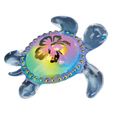 Rainbow Aloha Sea Turtle Figurine Glass Coastal Decor with Gold & Crystal Accents
