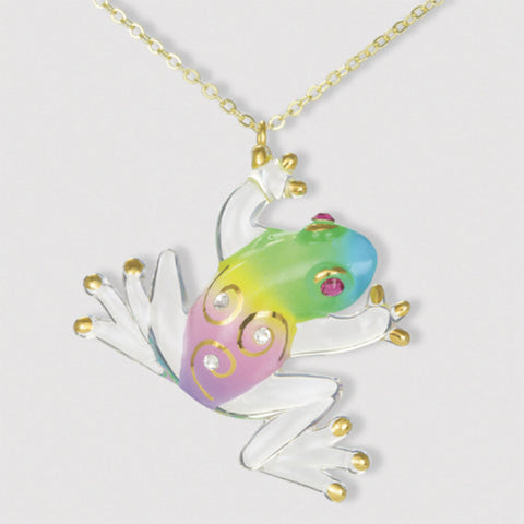 Frog Necklace with Crystals | Handcrafted Glass Pendant on 18" Cord