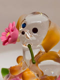 Playful Glass Puppy Figurine in Flower Basket | Dog Lover Gift Decor