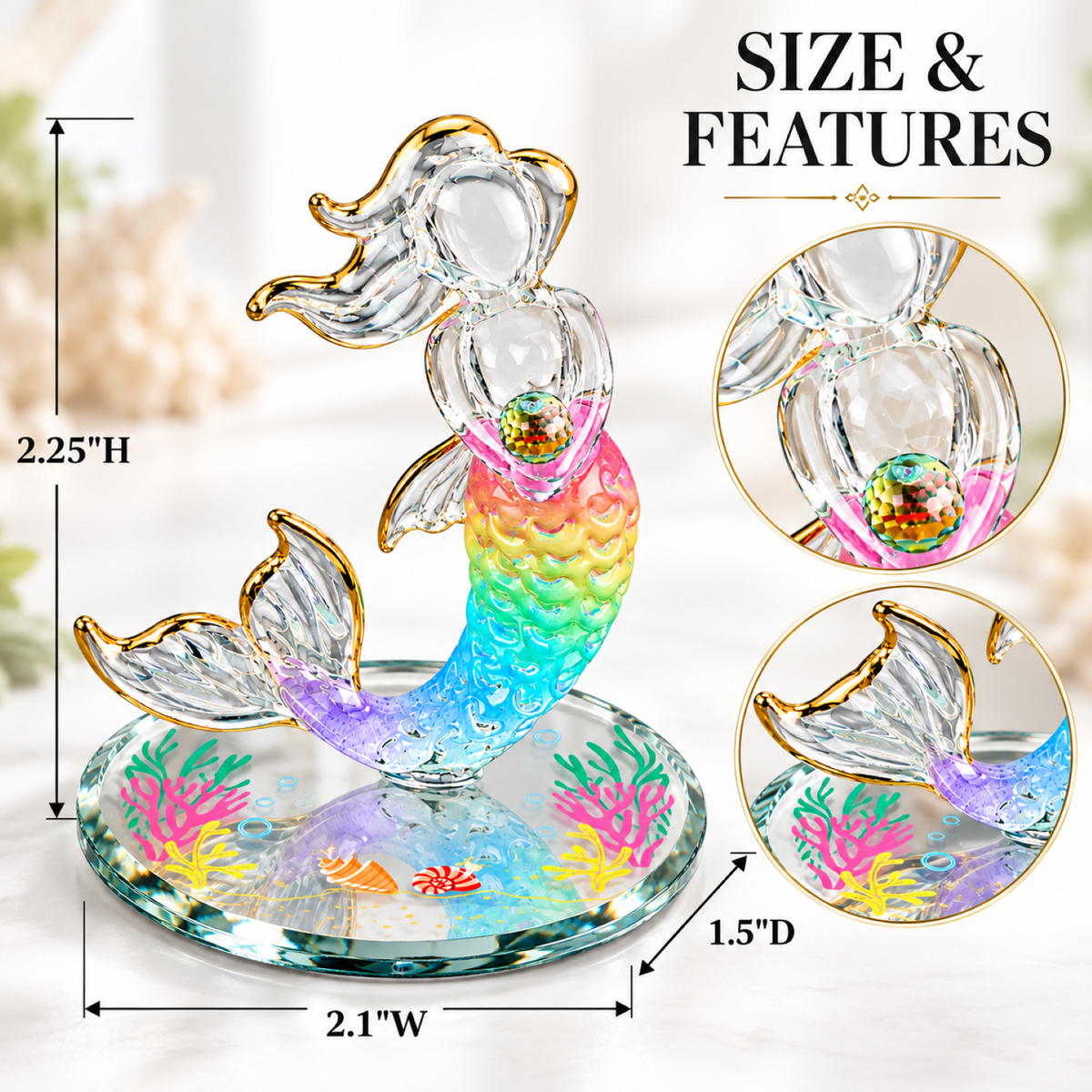 Mermaid Glass Figurine, Handcrafted Ocean Decor, Mermaid Lover Gift