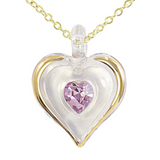 June Birthstone Heart Necklace with Light Pink Crystal Gold Plated Chain Gift