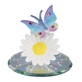 Rainbow Butterfly on Daisy Glass Figurine Handcrafted Nature Decor Gift