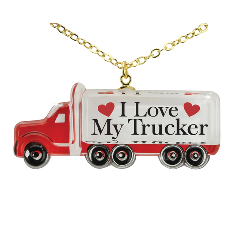I Love My Trucker Necklace Gold Plated Chain with Handcrafted Truck Pendant