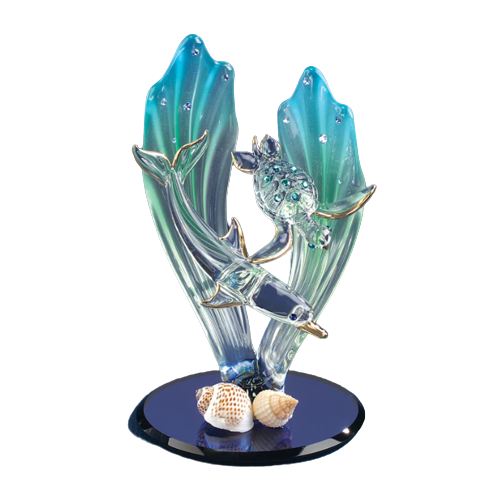 Dolphin & Turtle Glass Collectible Handcrafted Figurine
