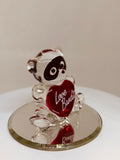 Love Bandit Bear Figurine, Handcrafted Glass Bear with Red Heart