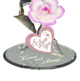 Forever & Always Hummingbird with Pink Rose Handcrafted Glass Figurine