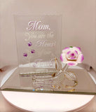Mom You Are the Heart of Our Family Figurine, Handcrafted Glass Rose Gift for Mom