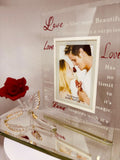Love is Beautiful Picture Frame | Handcrafted Glass Frame with Rose Design
