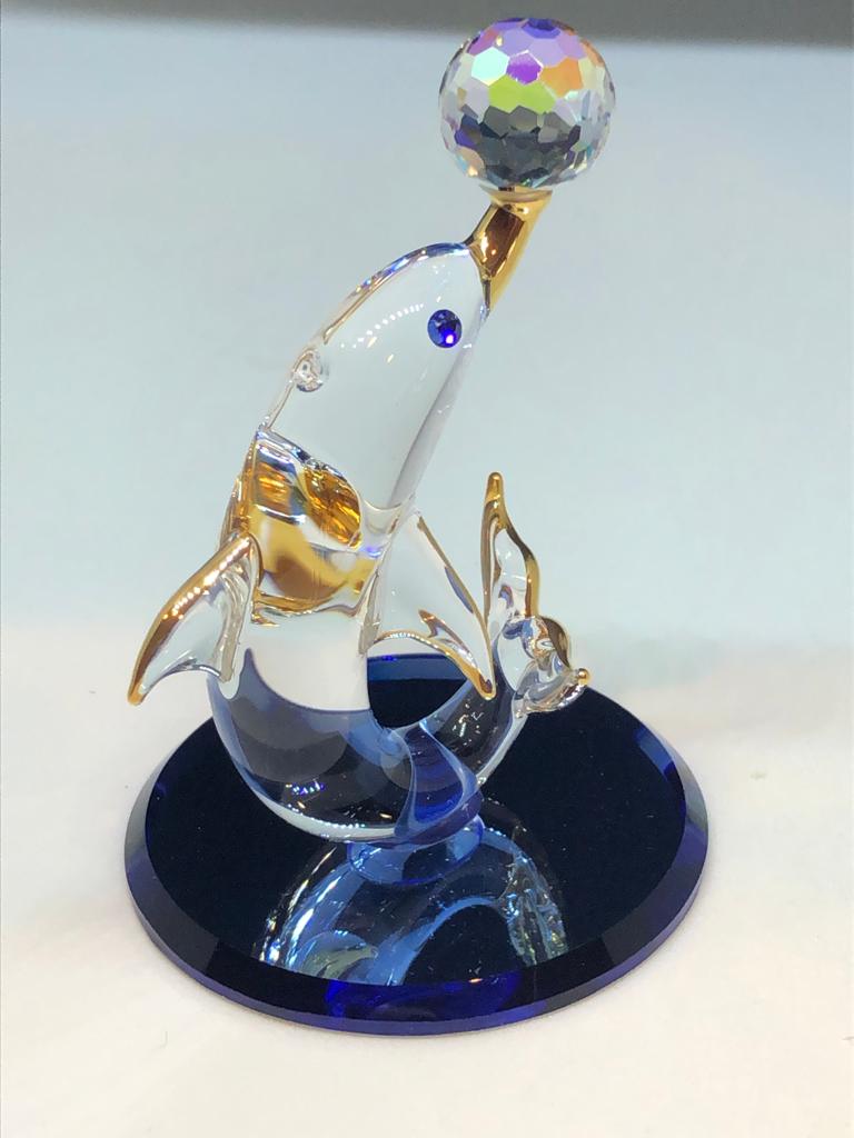 Glass Dolphin with Crystal Ball Collectible Figurine