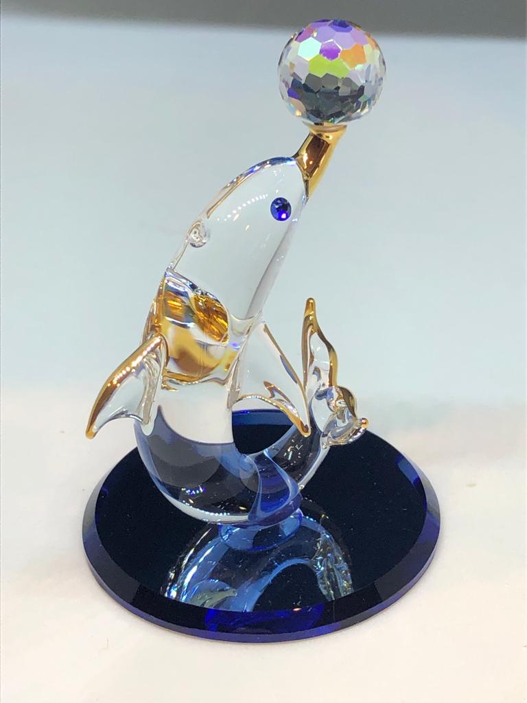 Glass Dolphin with Crystal Ball Collectible Figurine