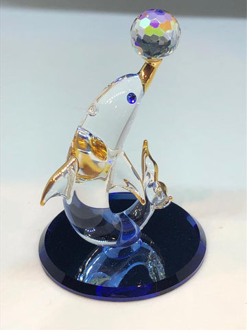 Glass Dolphin Figurine, Dolphin & Crystal Ball, Holiday Gifts for Him/Her, Handmade Figurine, Gifts for Mom, Art Decor