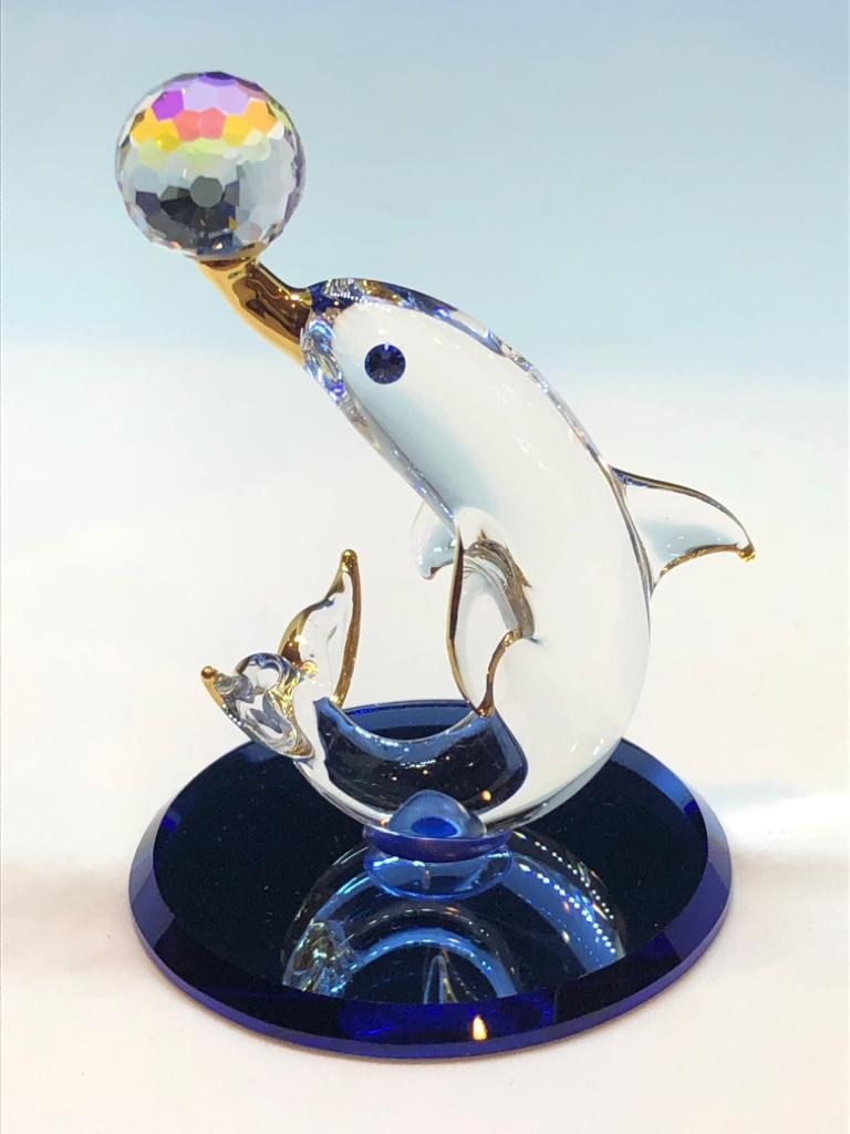 Glass Dolphin with Crystal Ball Collectible Figurine