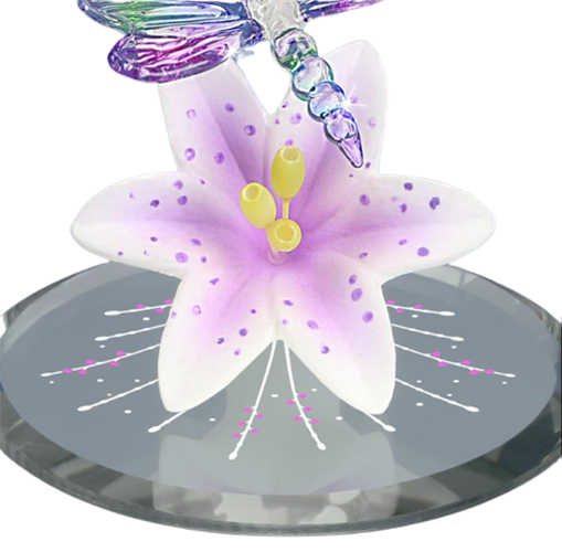Glass Dragonfly Figurine, Dragonfly and Lavender Lily, Christmas Dragonfly, Handcrafted Home Decor, Gift for Her