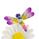 Sunset Dragonfly Glass Figurine Nature Decor with Daisy & Mirror Base