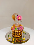 Playful Glass Puppy Figurine in Flower Basket | Dog Lover Gift Decor