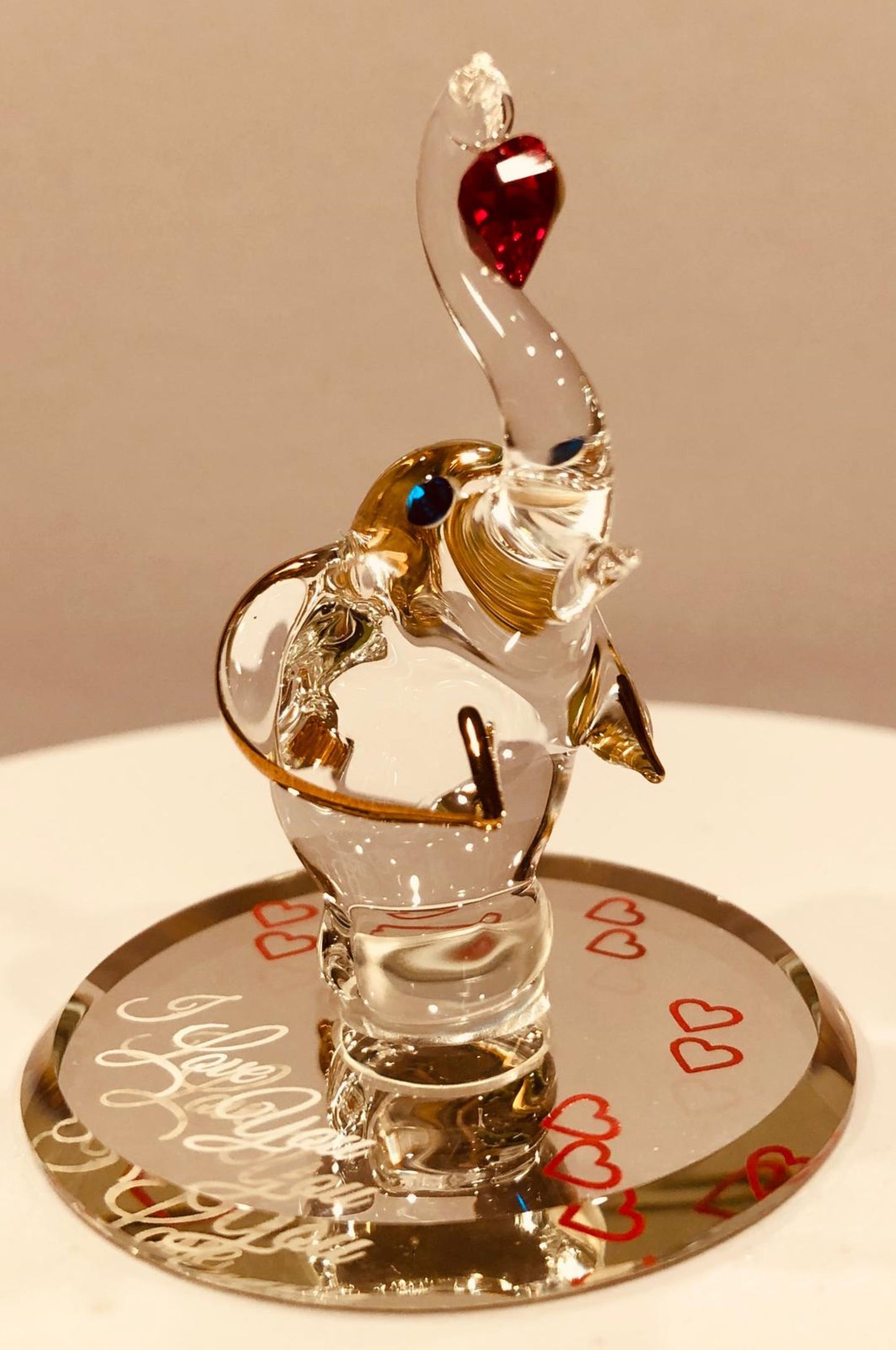 Glass Elephant Figurine Love Gift for Her Romantic Animal Collectible Mini Decor