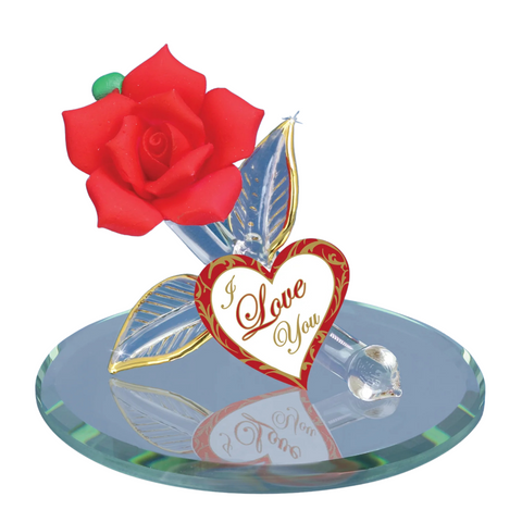 Red Rose Figurine I Love You Handcrafted Glass Gift Anniversary Holiday Couple Gift