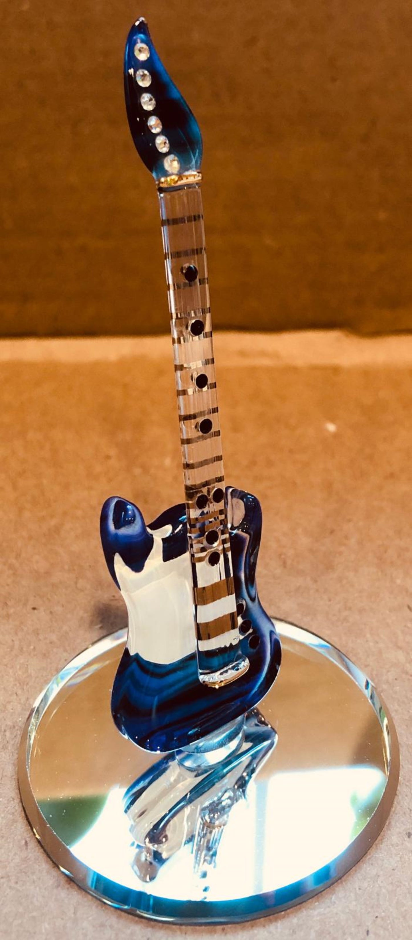 Vintage Guitar Collectible Figurine, Handcrafted Purple Guitar, Glass Guitar Musical Instrument Gift