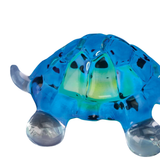 Bright Blue Turtle Figurine Handcrafted Glass Art with Blue Crystal Eyes