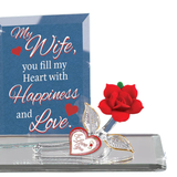 My Wife Happiness and Love Glass Rose Figurine with Crystals and Heart Tag