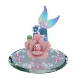 Handcrafted Glass Hummingbird with Pink Rose Figurine Decor