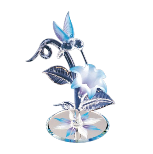 Hummingbird and Blue Lily Glass Handcrafted Collectible Figurine