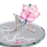 Pink Rose “I Love You” Handcrafted Glass Figurine Gift
