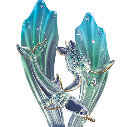 Dolphin & Turtle Glass Collectible Handcrafted Figurine