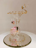 Bird on Birdbath Figurine | Handcrafted Glass Bird and Rose Decor
