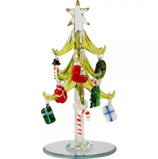Green Glass Christmas Tree 6 inch with Ornaments