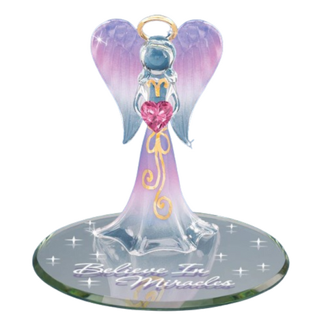 Glass Angel Figurine Believe In Miracles Crystal Heart Gift Decor