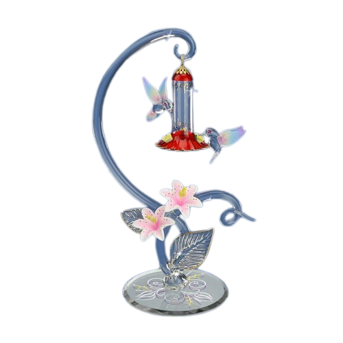 Glass Baron Large Hummingbird Feeder Figurine with Crystals Accents