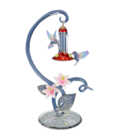 Large Hummingbird Feeder Handcrafted Glass Figurine Decor