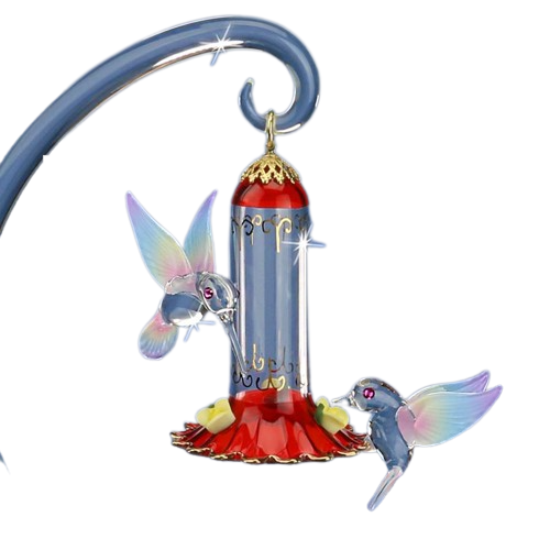 Glass Baron Large Hummingbird Feeder Figurine with Crystals Accents