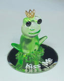 Glass Frog Figurine with Crown Kiss Me Frog Prince Gift Decor