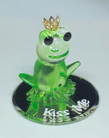 Glass Frog Figurine with Crown Kiss Me Frog Prince Gift Decor