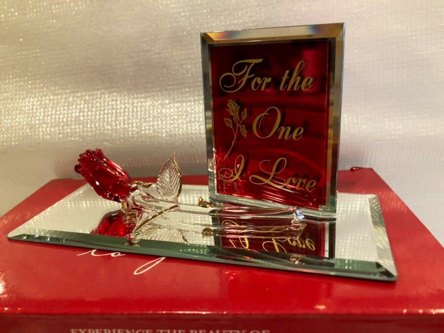 Glass Rose Figurine "For The One I Love" with 22Kt Gold Accents