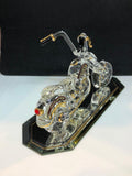 Handcrafted Glass Outlaw Motorcycle Figurine Gold & Crystal Accents