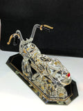 Handcrafted Glass Outlaw Motorcycle Figurine Gold & Crystal Accents