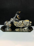 Handcrafted Glass Outlaw Motorcycle Figurine Gold & Crystal Accents
