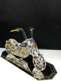 Handcrafted Glass Outlaw Motorcycle Figurine Gold & Crystal Accents