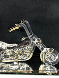 Handcrafted Glass Outlaw Motorcycle Figurine Gold & Crystal Accents