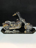 Handcrafted Glass Outlaw Motorcycle Figurine Gold & Crystal Accents