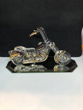 Handcrafted Glass Outlaw Motorcycle Figurine Gold & Crystal Accents