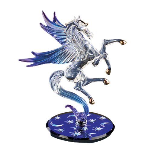 Glass Celestial Pegasus Figurine with Crystal & 22kt Gold Accents