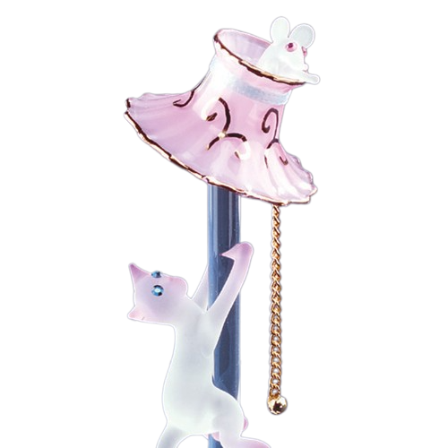 Cat with Lamp Glass Figurine Handcrafted with Crystals Accents