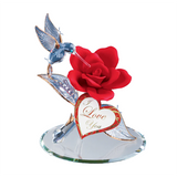 I Love You Hummingbird on Red Rose Figurine | Handcrafted Glass Gift for Her, Mom, or Partner