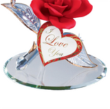 I Love You Hummingbird on Red Rose Figurine | Handcrafted Glass Gift for Her, Mom, or Partner