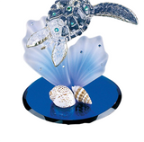 Sea Turtle on Blue Coral Handcrafted Glass Figurine with Crystals & Gold