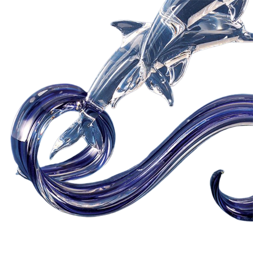 Glass Blue Wave Double Dolphin Figurine
